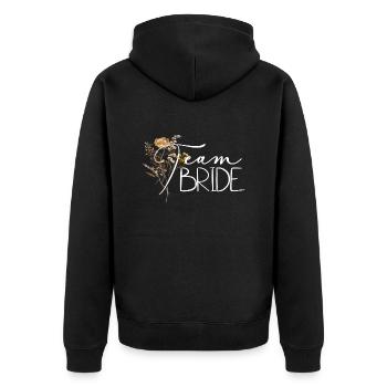 Team Braut, Prost, JGA, Mädelstrip, Zukünftige - Unisex Premium Bio Zip Hoodie - Schwarz - Hinten - Nico (187cm)