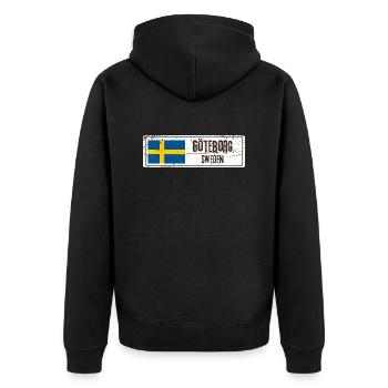 Göteborg Schweden Flagge - Unisex Premium Bio Zip Hoodie - Schwarz - Hinten - Nico (187cm)