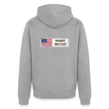 Milwaukee Flagge der Vereinigten Staaten - Unisex Premium Bio Zip Hoodie - Grau meliert - Hinten - Nico (187cm)