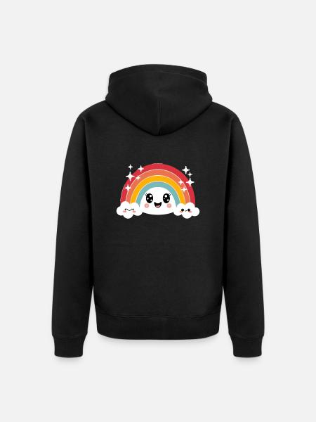 Kawaii Cute Rainbow - Unisex Premium Organic Zip Hoodie - black