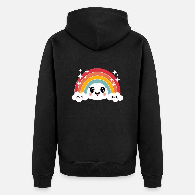 Kawaii Mignon Arc-en-ciel - Veste à capuche bio Premium Unisexe - noir