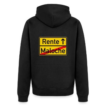 Gelbes Ortsschild Von der Maloche in die Rente - Unisex Premium Bio Zip Hoodie - Schwarz - Hinten - Nico (187cm)