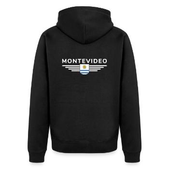 Montevideo Design – Für Fans & Reisende - Unisex Premium Bio Zip Hoodie - Schwarz - Hinten - Nico (187cm)