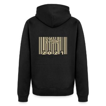 vintage 2021 Barcode 2021: Year 2025. - Unisex Premium Organic Zip Hoodie - black - Back - Nico (187cm)