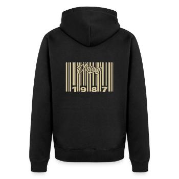 Jahrgang 1987 Barcode 1987: Jahr 2025. - Unisex Premium Bio Zip Hoodie - Schwarz - Hinten - Nico (187cm)