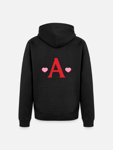 Letter with red hearts - Unisex Premium Organic Zip Hoodie - black