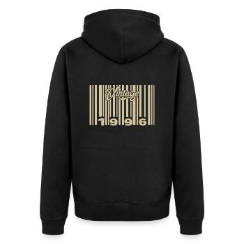 Jahrgang 1996 Barcode 1996: Jahr 2025. - Unisex Premium Bio Zip Hoodie - Schwarz - Hinten - Nico (187cm)