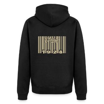 Vintage 1928 Barcode 1928: Year 2025. - Unisex Premium Organic Zip Hoodie - black - Back - Nico (187cm)