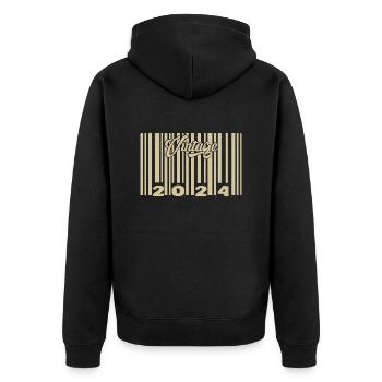 vintage 2024 Barcode 2024: Year 2025. - Unisex Premium Organic Zip Hoodie - black - Back - Nico (187cm)