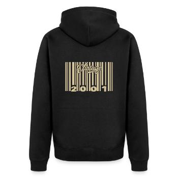 Jahrgang 2001 Barcode 2001: Jahr 2025. - Unisex Premium Bio Zip Hoodie - Schwarz - Hinten - Nico (187cm)