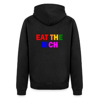 Eat the rich - Unisex Premium Bio Zip Hoodie - Schwarz - Hinten - Nico (187cm)