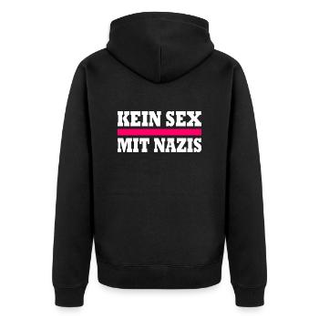 kein sex mit nazis - Unisex Premium Bio Zip Hoodie - Schwarz - Hinten - Nico (187cm)