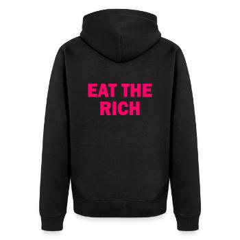 Eat the rich - Unisex Premium Bio Zip Hoodie - Schwarz - Hinten - Nico (187cm)