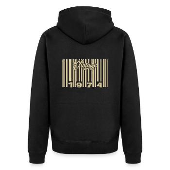 Jahrgang 1974 Barcode 1974: Jahr 2025. - Unisex Premium Bio Zip Hoodie - Schwarz - Hinten - Nico (187cm)
