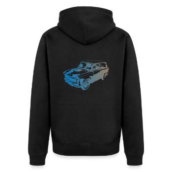  601 Kombi Trabi - Unisex Premium Bio Zip Hoodie - Schwarz - Hinten - Nico (187cm)