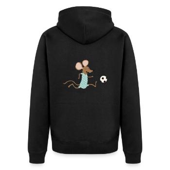 Maus spielt Fussball - Unisex Premium Bio Zip Hoodie - Schwarz - Hinten - Nico (187cm)