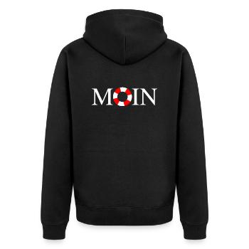 Moin mit Rettungsring - Unisex Premium Bio Zip Hoodie - Schwarz - Hinten - Nico (187cm)