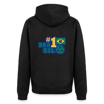 No. 1 Brasil (Fußball) - Unisex Premium Bio Zip Hoodie - Schwarz - Hinten - Nico (187cm)