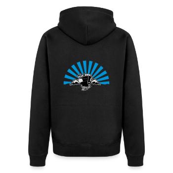Motorboot 3C - Farbwechsel - Unisex Premium Bio Zip Hoodie - Schwarz - Hinten - Nico (187cm)