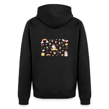 Set Einhorn Querformat - Unisex Premium Bio Zip Hoodie - Schwarz - Hinten - Nico (187cm)