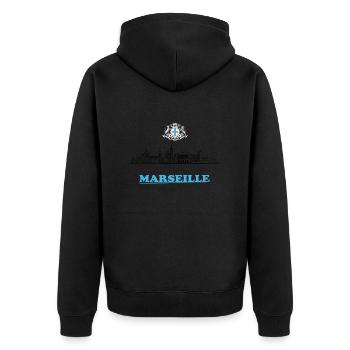 T.Shirt Marseille - Unisex Premium Organic Zip Hoodie - black - Back - Nico (187cm)