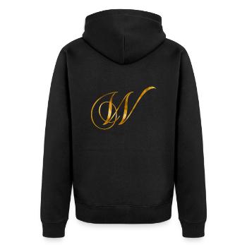 Goldener Buchstabe W im Vintage Design - Unisex Premium Bio Zip Hoodie - Schwarz - Hinten - Nico (187cm)