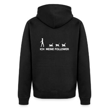 Frau mit Katzen Followern lustiger Katze Spruch 1 - Unisex Premium Bio Zip Hoodie - Schwarz - Hinten - Nico (187cm)