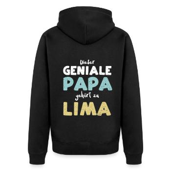 Dieser Geniale Papa Gehört Zu Lima - Unisex Premium Bio Zip Hoodie - Schwarz - Hinten - Nico (187cm)