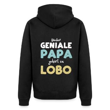 Dieser Geniale Papa Gehört Zu Lobo - Unisex Premium Bio Zip Hoodie - Schwarz - Hinten - Nico (187cm)