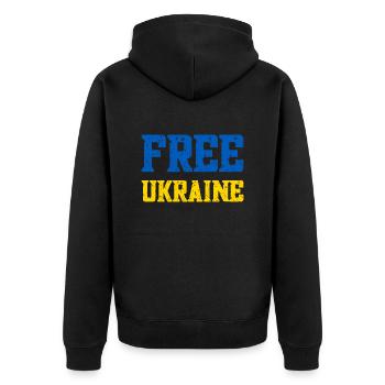 Free Ukraine - Unisex Premium Bio Zip Hoodie - Schwarz - Hinten - Nico (187cm)