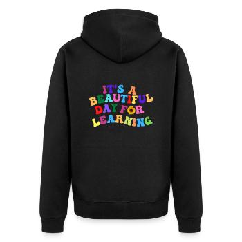 Es ist ein schöner Tag zum Lernen - Unisex Premium Bio Zip Hoodie - Schwarz - Hinten - Nico (187cm)