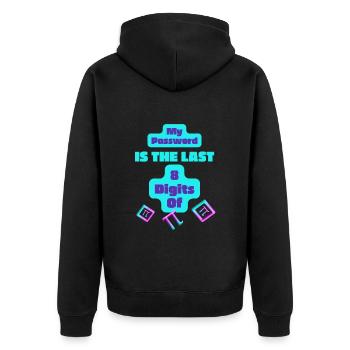 Mein Passwort sind die letzten 8 Ziffern von Pi - Unisex Premium Bio Zip Hoodie - Schwarz - Hinten - Nico (187cm)