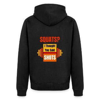 Kniebeugen Ich dachte, du hättest Schüsse Lustiges Training - Unisex Premium Bio Zip Hoodie - Schwarz - Hinten - Nico (187cm)