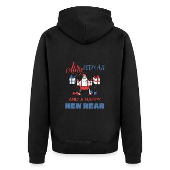Joyeux Fitmas et joyeux nouveau gymnase de Noël drôle arrière - Veste à capuche bio Premium Unisexe - noir - Dos - Nico (187cm)