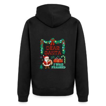 Lieber Weihnachtsmann, ich wurde gerahmt Freche Weihnachten - Unisex Premium Bio Zip Hoodie - Schwarz - Hinten - Nico (187cm)