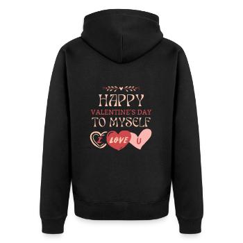 Alles Gute zum Valentinstag zu mir selbst, ich liebe dich - Unisex Premium Bio Zip Hoodie - Schwarz - Hinten - Nico (187cm)