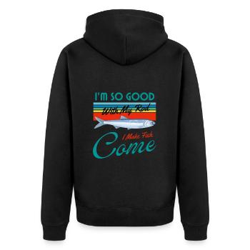 Ich bin so gut mit meiner Rute, dass ich Fische kommen lasse - Unisex Premium Bio Zip Hoodie - Schwarz - Hinten - Nico (187cm)