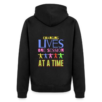Changer des vies, une session à la fois - Veste à capuche bio Premium Unisexe - noir - Dos - Nico (187cm)
