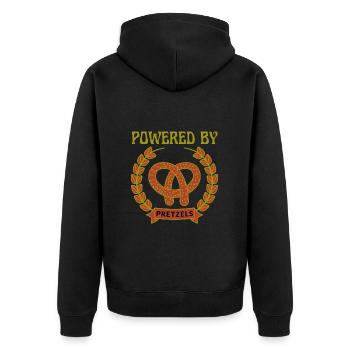 Powered By Brezeln, National Pretzel Day - Unisex Premium Bio Zip Hoodie - Schwarz - Hinten - Nico (187cm)