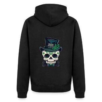 Sugar Skull St Patrick's Day, Irish Sugar Skull - Unisex Premium Organic Zip Hoodie - black - Back - Nico (187cm)