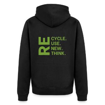 Recyceln, wiederverwenden, erneuern, überdenken für den Tag der Erde 2023 - Unisex Premium Bio Zip Hoodie - Schwarz - Hinten - Nico (187cm)