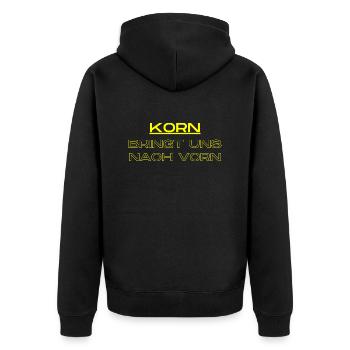 Korn bringt uns nach vorn! - Unisex Premium Bio Zip Hoodie - Schwarz - Hinten - Nico (187cm)