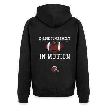 D-Line Punishment In Motion - Unisex Premium Bio Zip Hoodie - Schwarz - Hinten - Nico (187cm)