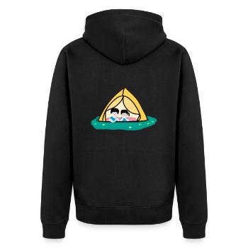 Campingplätze7 - Unisex Premium Bio Zip Hoodie - Schwarz - Hinten - Nico (187cm)