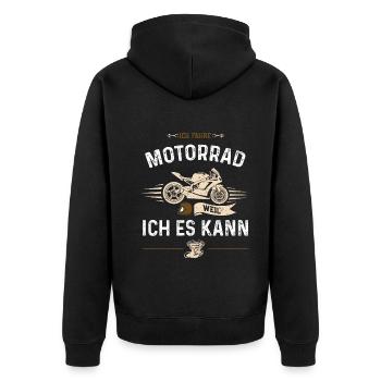Ich fahre Motorrad weil ich es kann - Unisex Premium Bio Zip Hoodie - Schwarz - Hinten - Nico (187cm)