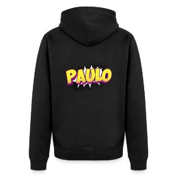 Paulo Benutzerdefinierter Name Comic-Buch-Stil Pop-Art, Paulo - Unisex Premium Bio Zip Hoodie - Schwarz - Hinten - Nico (187cm)