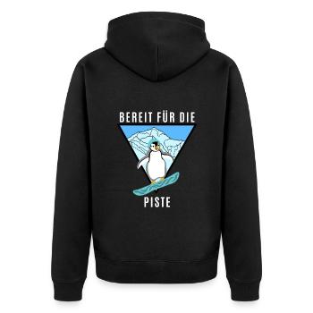 Snowboard Pinguin, Piste, Winter, Berge, Lustig - Unisex Premium Bio Zip Hoodie - Schwarz - Hinten - Nico (187cm)