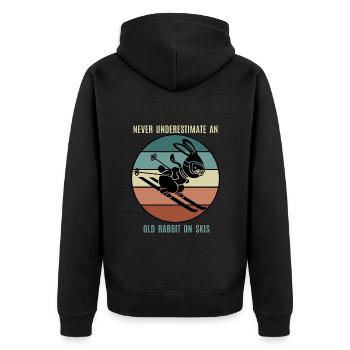 Ski Hase, Alter Hase, Retro, Winter Sport, Lustig - Unisex Premium Bio Zip Hoodie - Schwarz - Hinten - Nico (187cm)