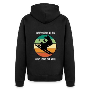 Ski Hase, Alter Hase, Retro, Winter Sport, Lustig - Unisex Premium Bio Zip Hoodie - Schwarz - Hinten - Nico (187cm)