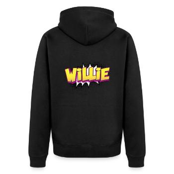 Willie Benutzerdefinierter Name Comic-Stil Pop-Art, - Unisex Premium Bio Zip Hoodie - Schwarz - Hinten - Nico (187cm)